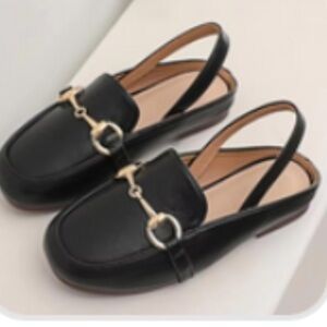 Brand New Chic Black Slingback Loafers with Gold Accent